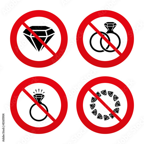Rings icons. Jewelry with diamond signs.