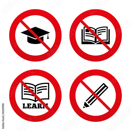 Free Download Pencil and open book signs. Graduation cap icon. - GFXLoad