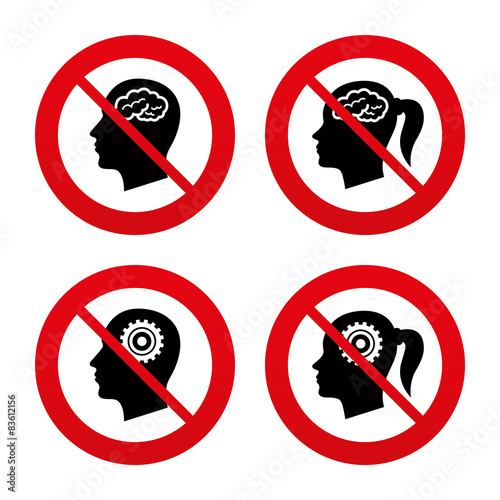 Head with brain icon. Male and female human symbols.