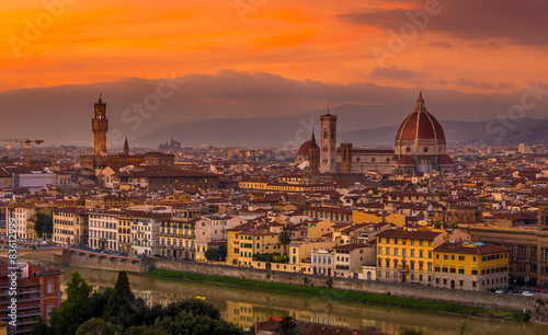 Sunset view of Florence and Duomo. Italy 