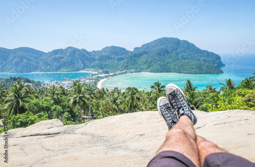 Canvas Print man enjoying the view in phi phi island view point