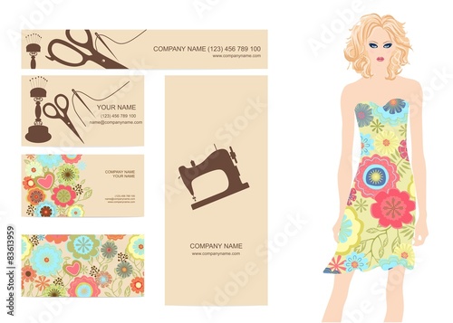 Business cards design, model wearing a colorful dress
