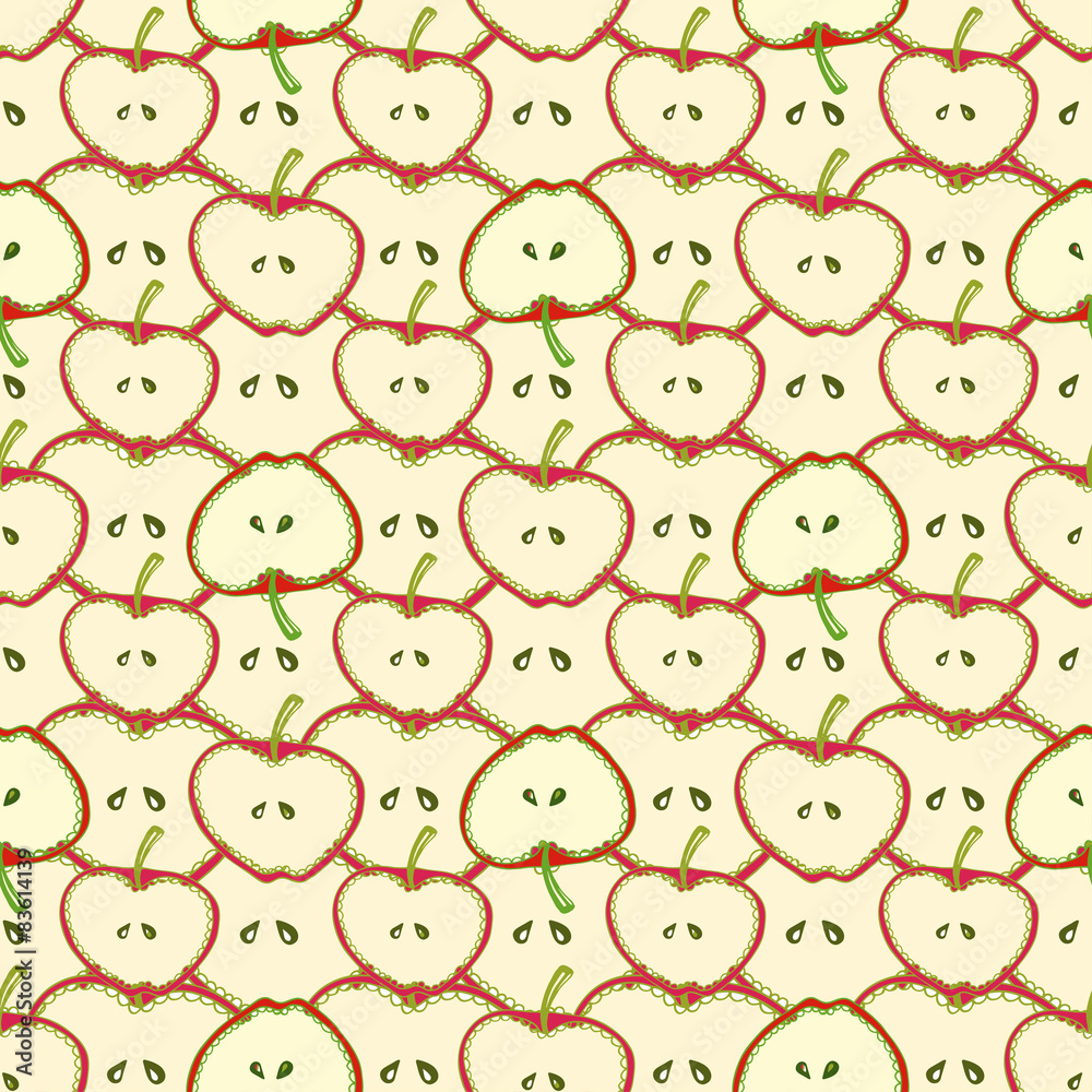 Apples seamless pattern. Vector background with fruit. For fabric, textile, wallpaper, wrapping paper Apples seamless pattern. Vector background with fruit. For fabric, textile, wallpaper, wrapping paper