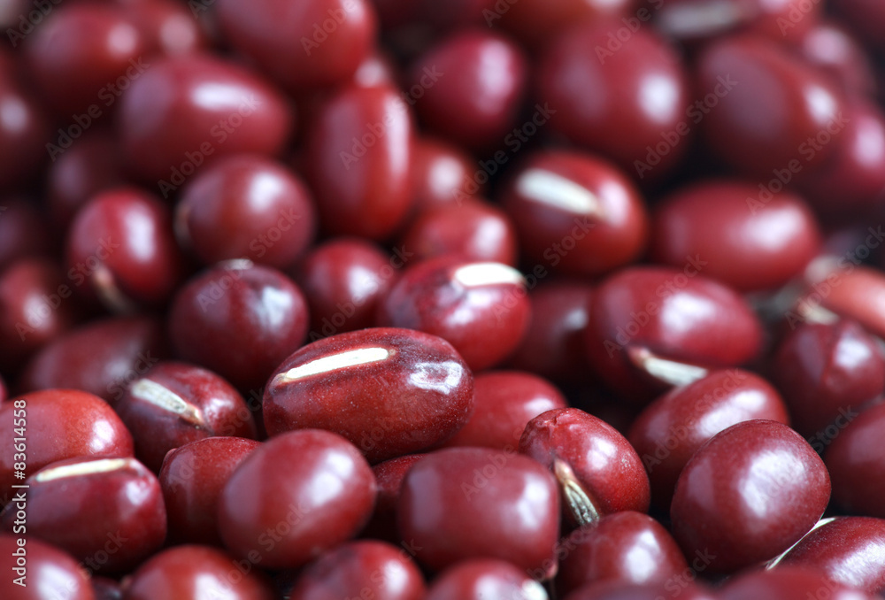 Dry red adzuki beans, macro, selective focus Dry red adzuki beans, macro, selective focus