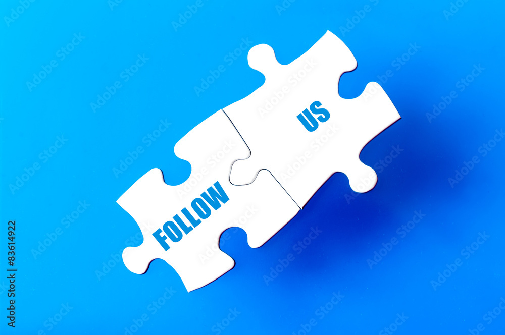 Connected puzzle pieces with text FOLLOW US Connected puzzle pieces with text FOLLOW US