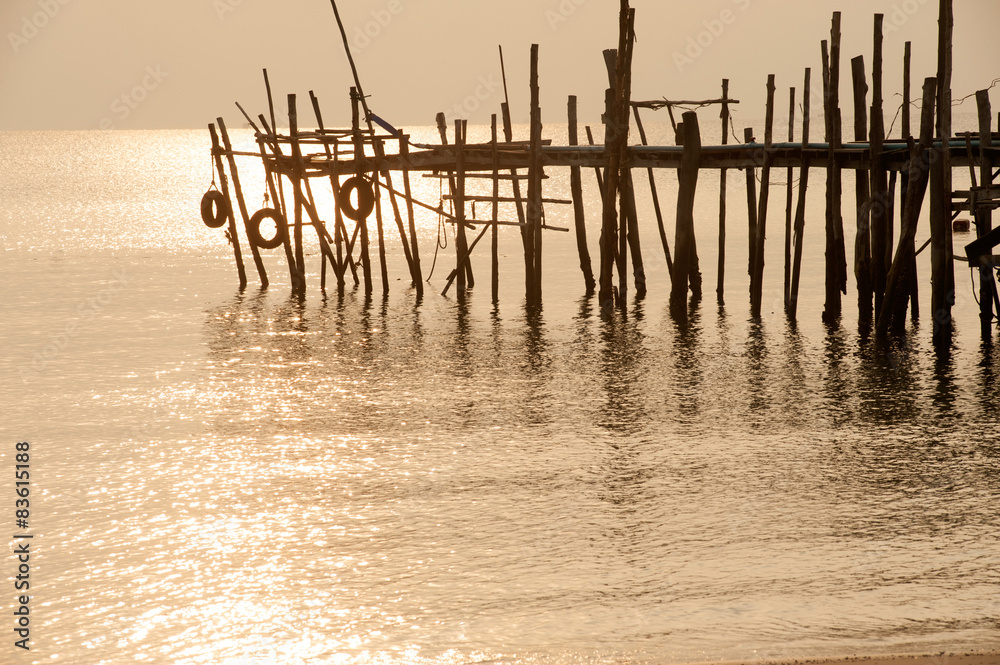 Traditional wooden bridge on the beach.