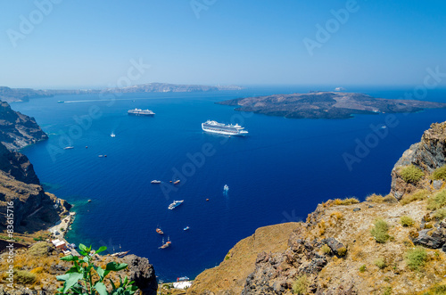 View on old port and volcano of Santorini island