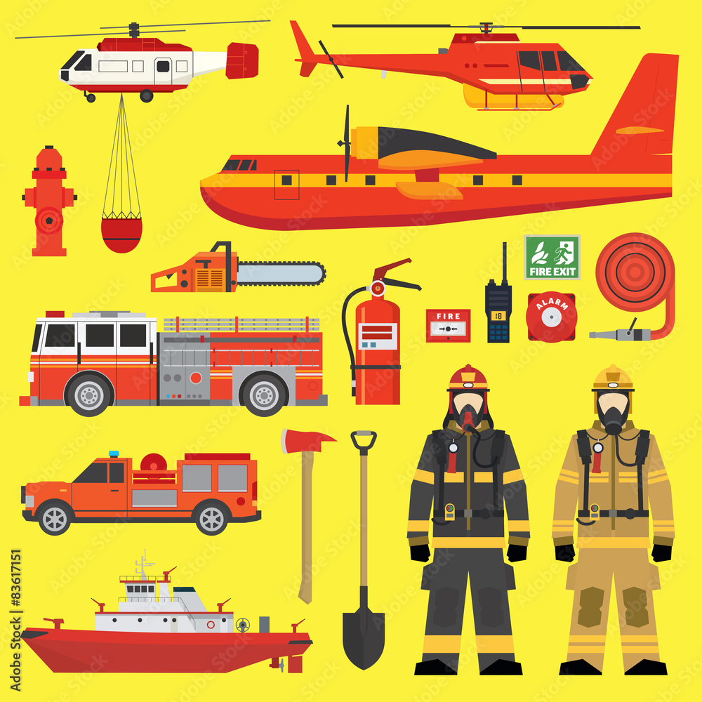 Fototapeta premium Fire brigade equipment infographics set