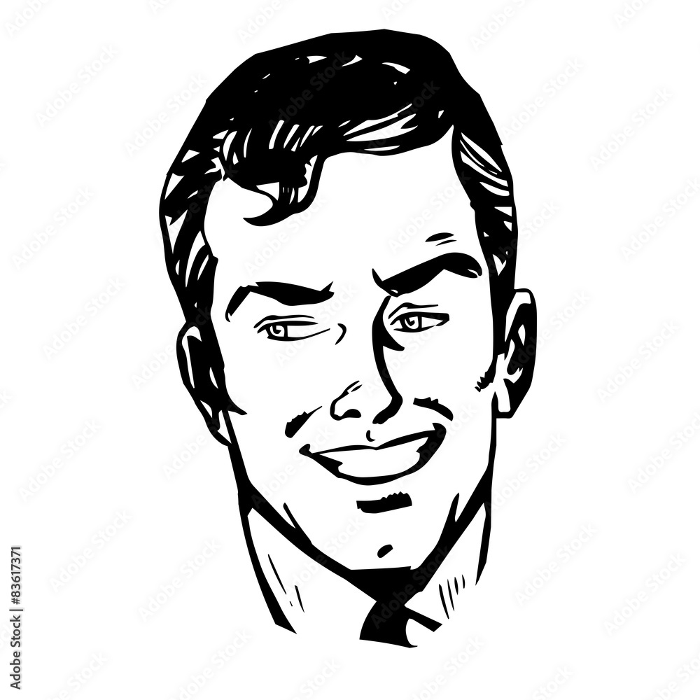Smiling man face retro line art Smiling man face retro line art