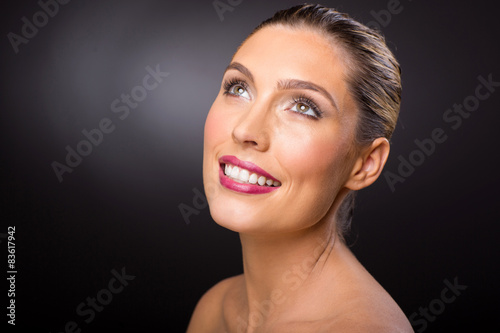 caucasian woman looking up