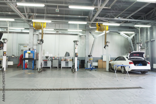 Cars in a dealer repair station in Moscow, Russia