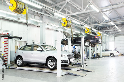 Cars in a dealer repair station in Moscow, Russia