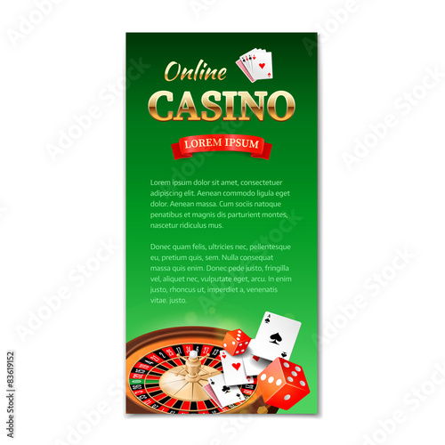 Vertical banner on casino theme with roulette, cards and dice