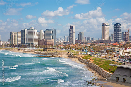 Fototapeta Tel Aviv - outlook to waterfront and city from old Jaffa