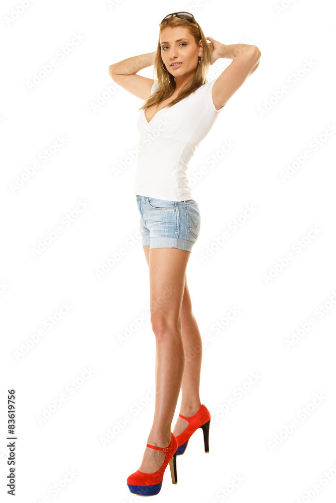 Summer fashion. Pretty sexy girl in denim shorts Summer fashion. Pretty sexy girl in denim shorts