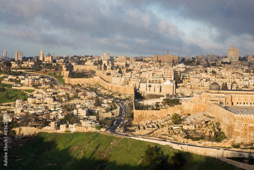 Jerusalem - Outlook from Mount of Olives to Dormition abbey