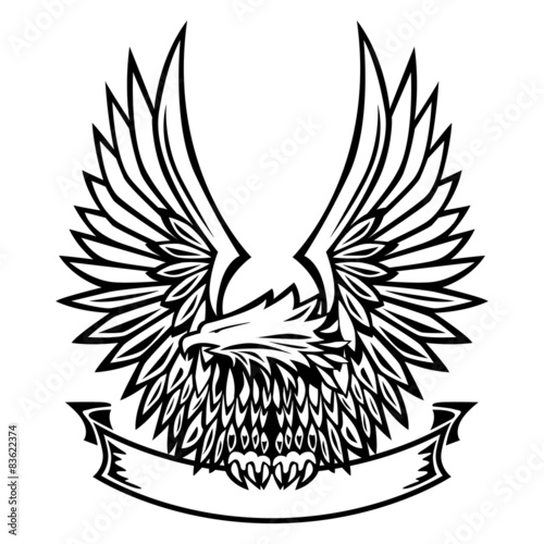 Eagle Emblem, Wings Spread, Holding Banner. Isolated Vector Illustration