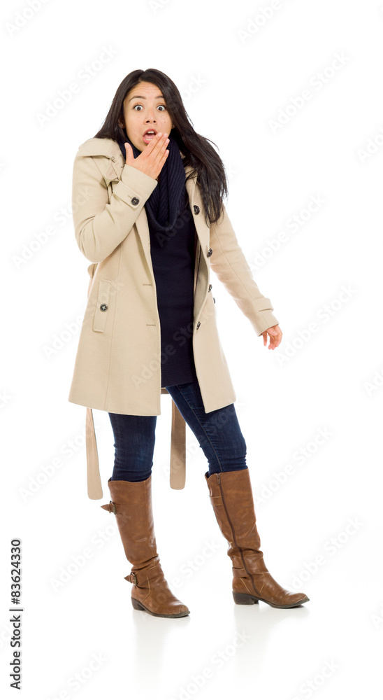 Model isolated covering mouth Model isolated covering mouth