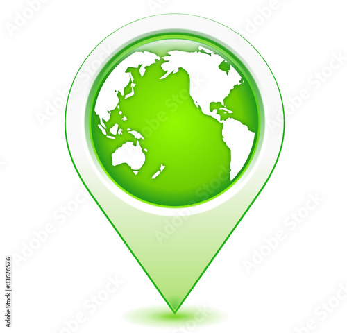 Asie Amérique sur marqueur géolocalisation vert
