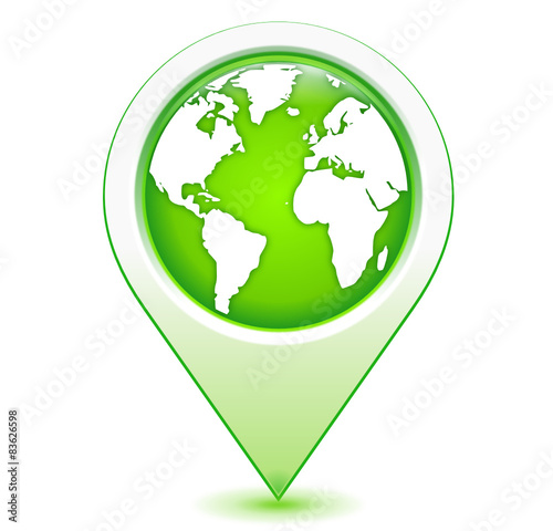 Europe Amérique Afrique sur marqueur géolocalisation vert
