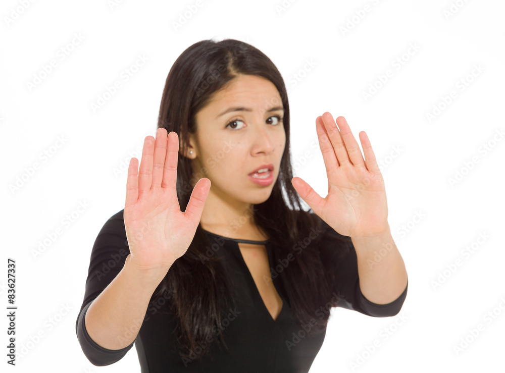 Model isolated stop sign with hand Model isolated stop sign with hand