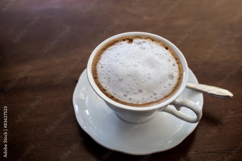 hot milk Latte coffee on wooden table hot milk Latte coffee on wooden table