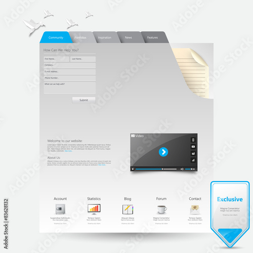 Website template notepad with bookmarks 