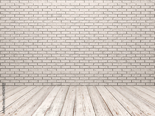 White brick wall and white wood floor