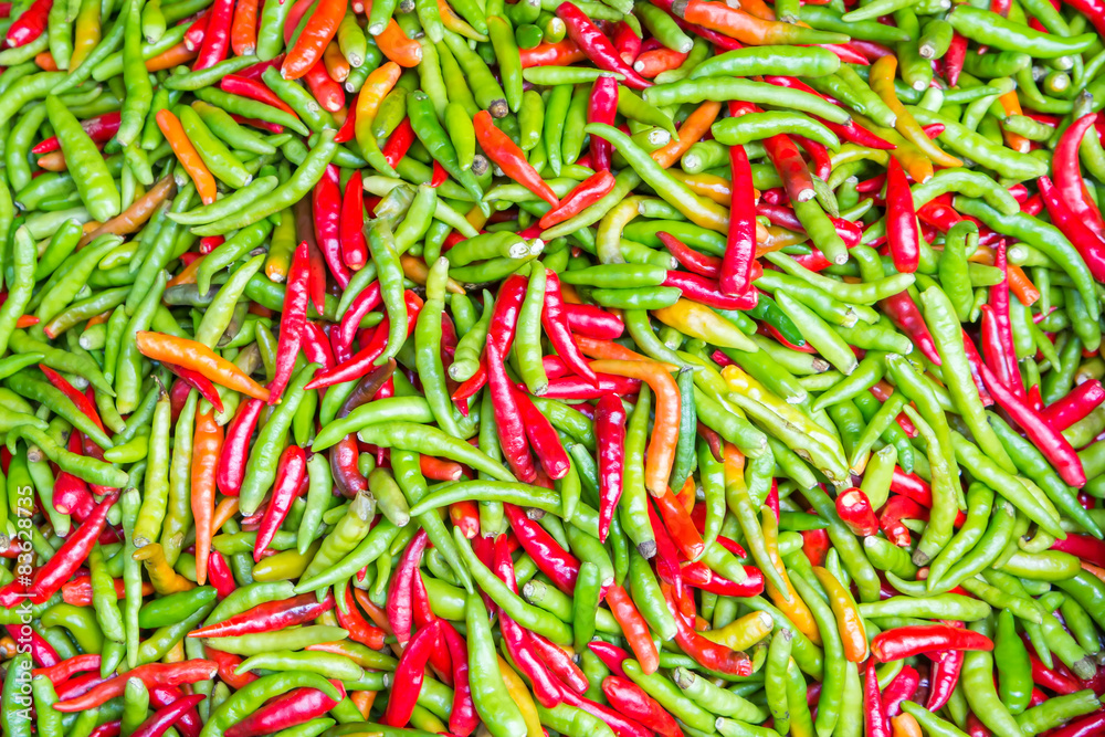 Colorful chillies for sale at market,Thailand