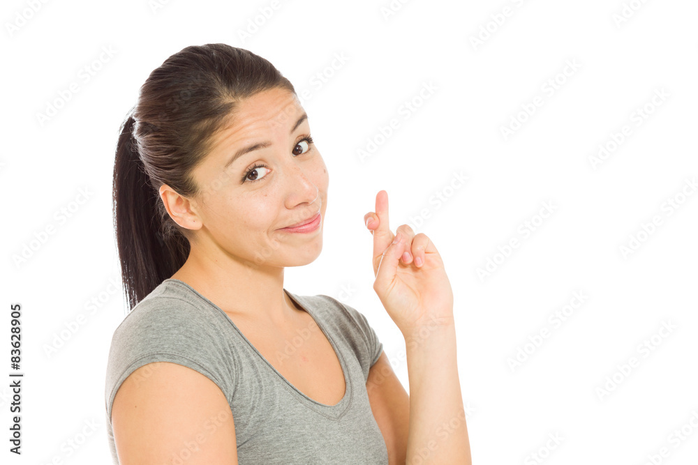 Model fingers crossed wishing lucky Model fingers crossed wishing lucky