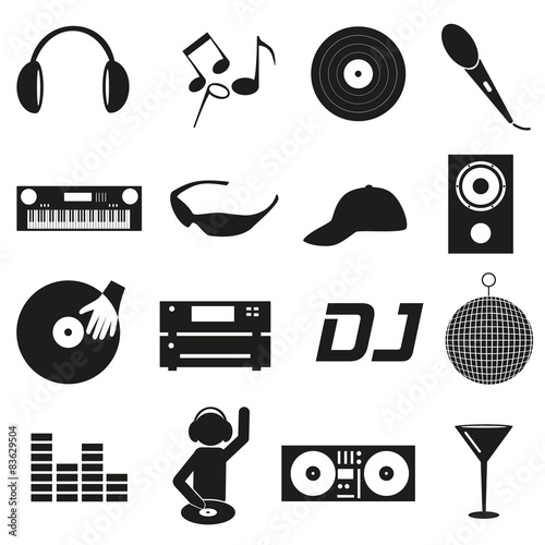 music club dj black simple icons set eps10