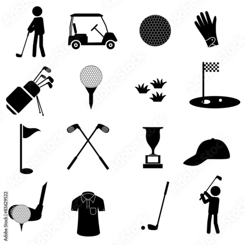 golf sport simple black icons set eps10