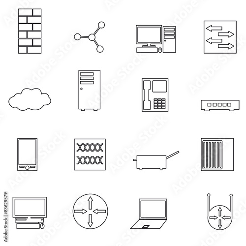 computer network simple outline icons set eps10