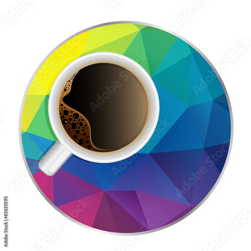 coffee cup vector illustration in modern multicolor polygonal lo