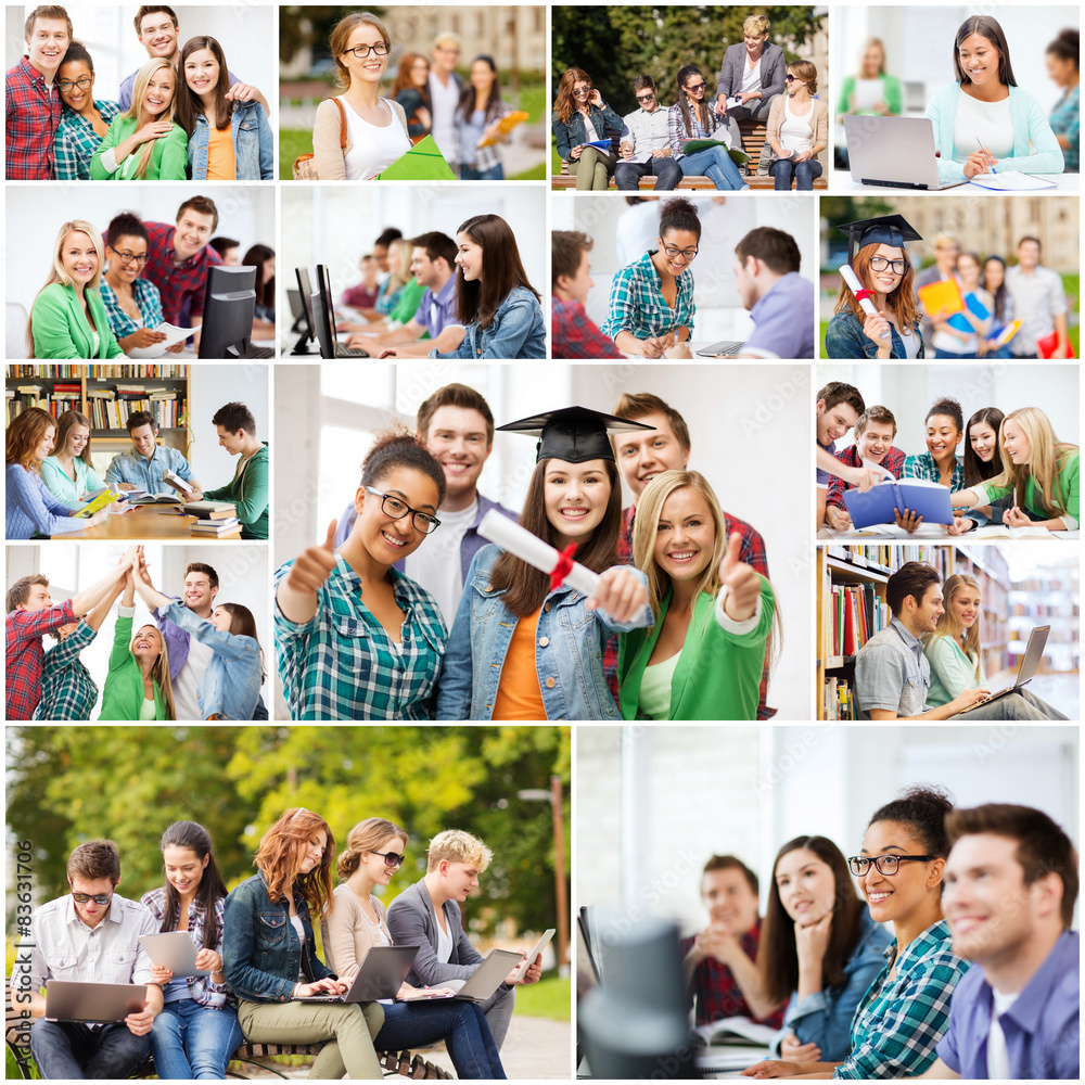 collage with many pictures of college students collage with many pictures of college students