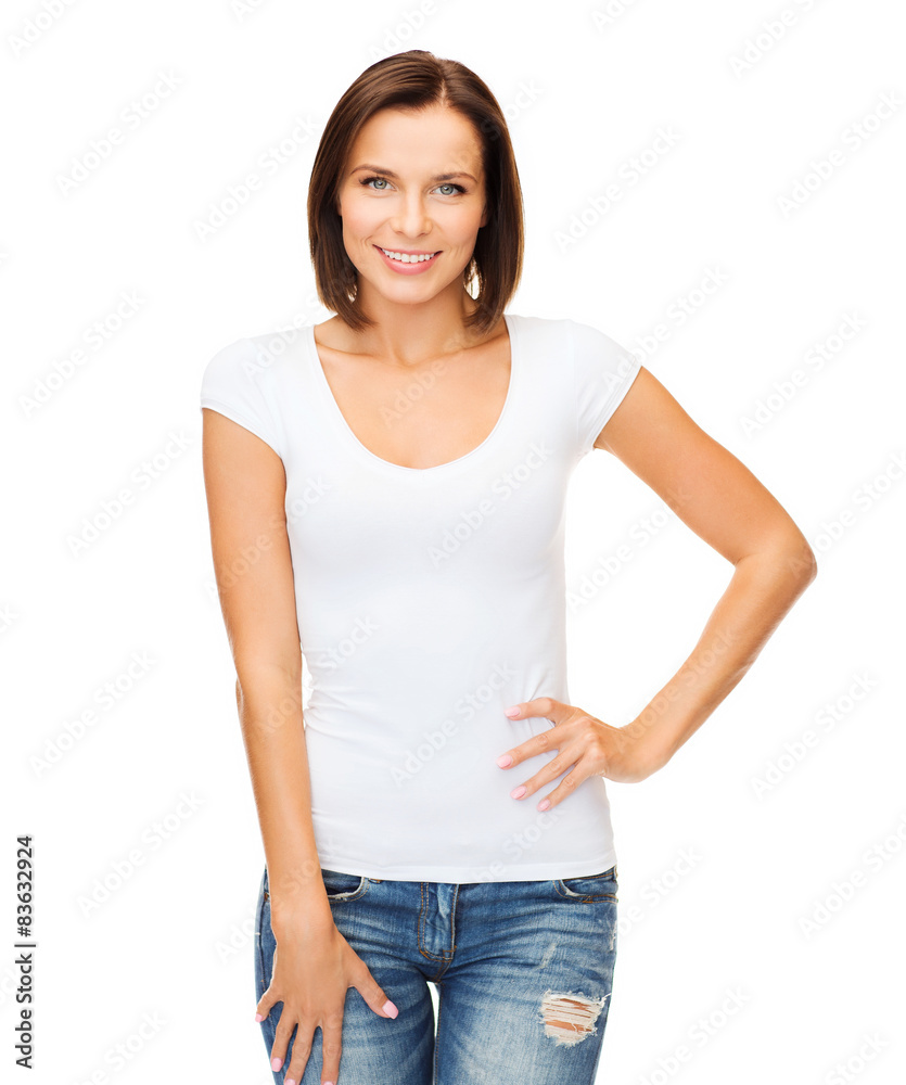 woman in blank white t-shirt woman in blank white t-shirt