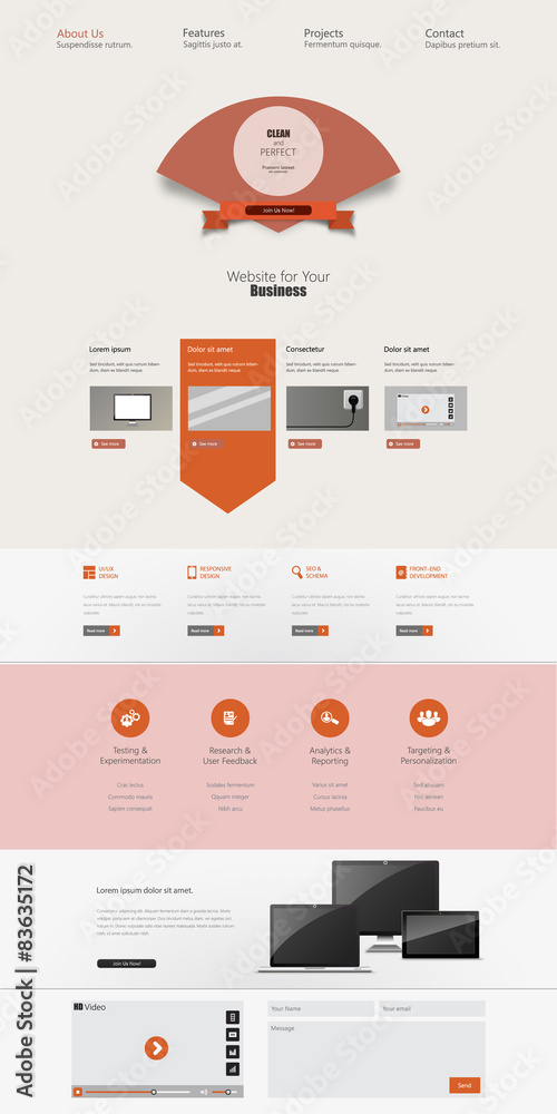 Naklejka premium Modern Clean One page website design template.