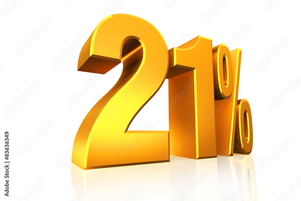 3D render percent text in gold. 3D render percent text in gold.