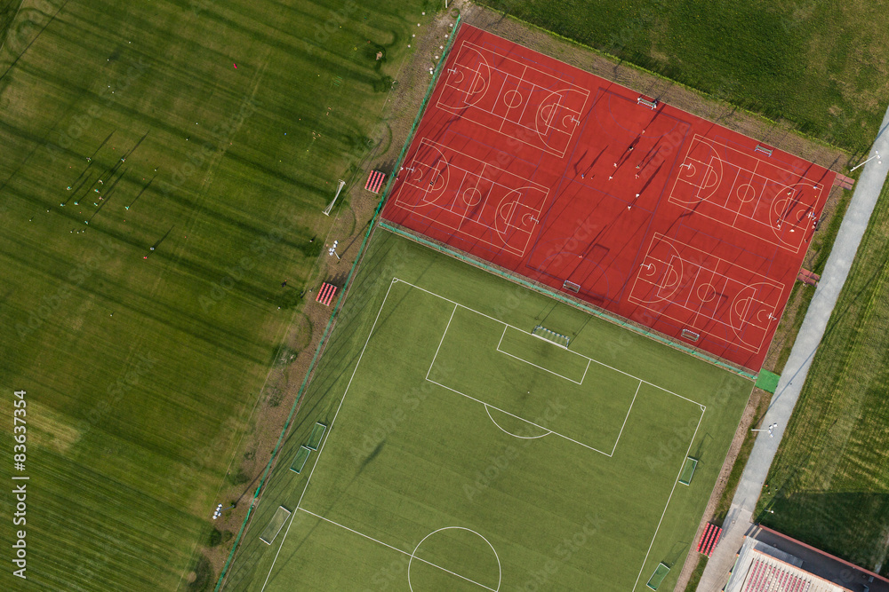Obraz premium Aerial view of a football ground in Wroclaw city
