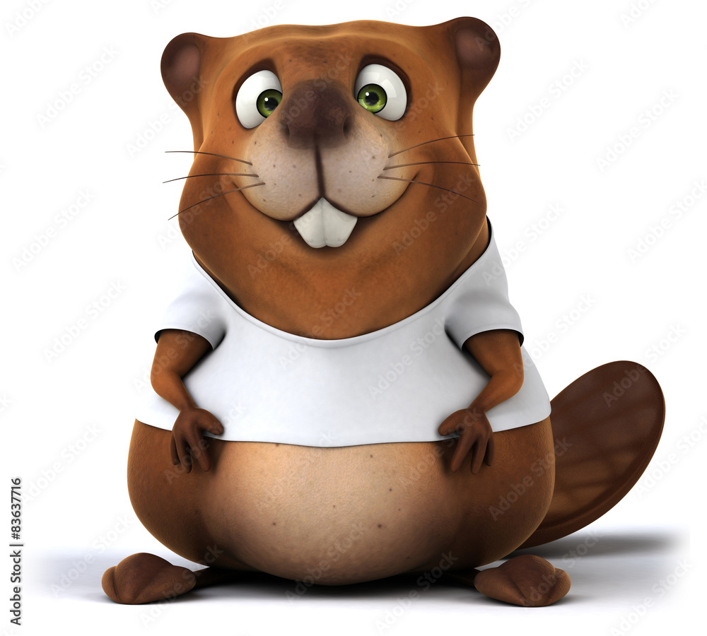 Naklejka premium Beaver with a white tshirt