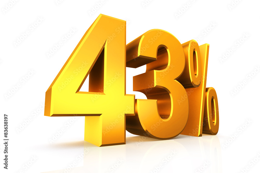 3D render percent text in gold. 3D render percent text in gold.