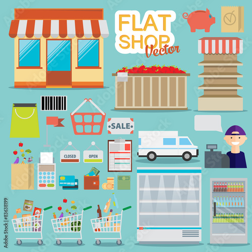 Supermarket online website concept with food assortment, opening