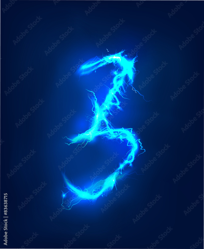 Numbers made of blue electric lighting, thunder storm Numbers made of blue electric lighting, thunder storm
