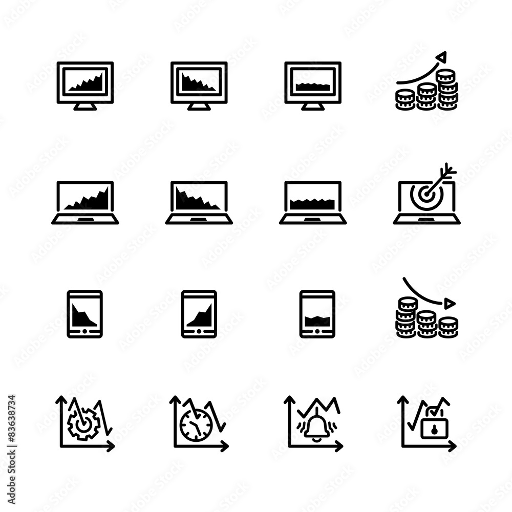 sixteen black outline market icons isolated on white sixteen black outline market icons isolated on white