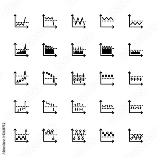 twenty five black outline market icons isolated on white