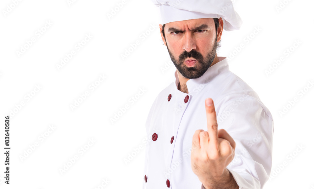 Chef making horn gesture over white background Chef making horn gesture over white background