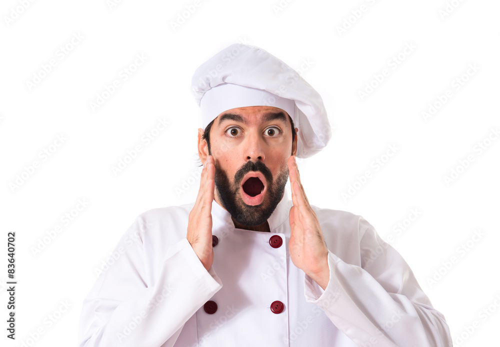 Chef doing surprise gesture over white background Chef doing surprise gesture over white background