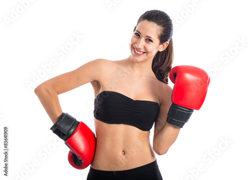 Happy sport woman with boxing gloves