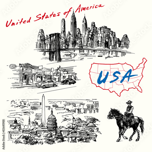 USA, New York, Washington - hand drawn collection