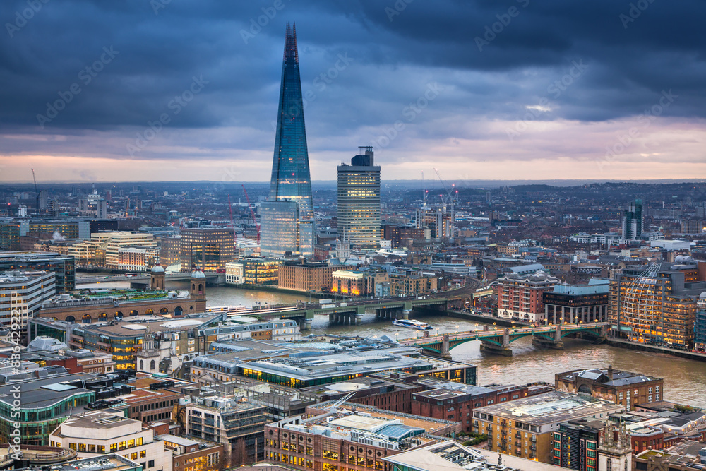 LONDON, UK - JANUARY 27, 2015: London's panorama in sun set. 
